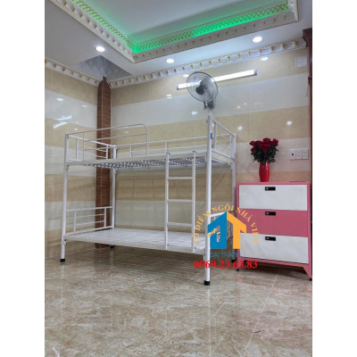 Giường Sắt 2 Tầng cao cấp MÀU TRẮNG 1mx2m