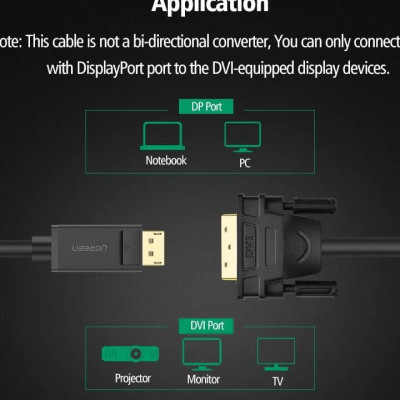 Ugreen UG10242DP103TK 1M màu Đen Cáp chuyển đổi DP sang DVI 24 + 1 Hỗ trợ độ phân giải 1920x1200 - HÀNG CHÍNH HÃNG