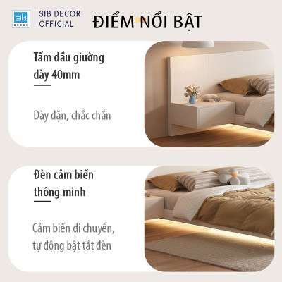 Giường Ngủ Tatami Tối Giản Hiện Đại Màu Trắng Có Đèn LED SIB Decor GN30