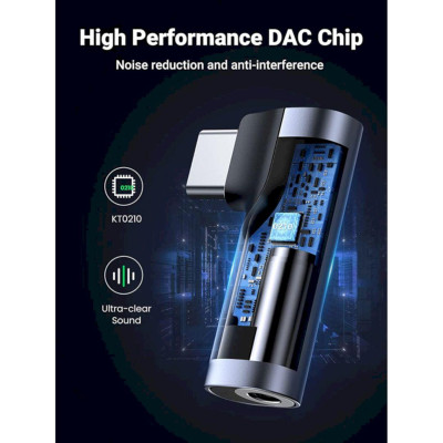 Ugreen UG20194CM460TK DAC Góc phải Đầu chuyển đổi USB-C sang 3,5mm chip Aux DAC Tương thích với iPad Pro Air 4 Mini 6 2021, Samsung S22 S21 Ultra S20 Tab S7, Pixel 5 XL - HÀNG CHÍNH HÃNG