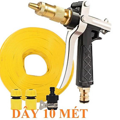 Bộ dây vòi xịt nước rửa xe, tưới cây , tăng áp 3 lần, loại 7m, 10m 206236 đầu đồng,cút,nối nhựa đen+ đai .