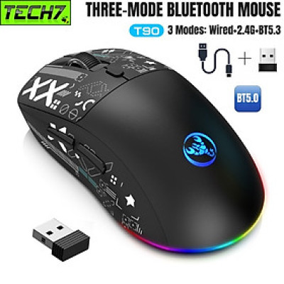 Chuột Led RGB Không Dây chống ồn T90s đa kết nối Bluetooth 5.3 + Usb 2.4 + Cáp 3600Dpi Pin Sạc TypeC hàng nhập khẩu