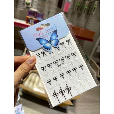 Sticker 5D Nơ Đen Trắng Mix Nổi R7M Dán Móng Keo Tự Dính, Hình Dán Móng Nơ Đỏ Lụa Dạng Nổi Làm Nail Cao Cấp Nữ Women