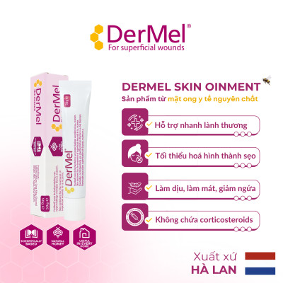 DerMel Skin Ointment hỗ trợ nhanh lành vết thương, phòng ngừa sẹo trên vết thương nông và bề mặt, kháng khuẩn giảm ngứa