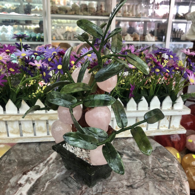 Cây đào phong thủy đá thạch anh hồng gồm 6 quả - Cao 27 cm