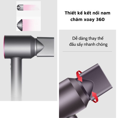 Máy sấy tóc công suất cao 1600W, máy sấy tóc ion âm, có chế độ sấy lạnh, kèm 5 đầu sấy tạo kiểu, BH 12 tháng - Hàng chính hãng