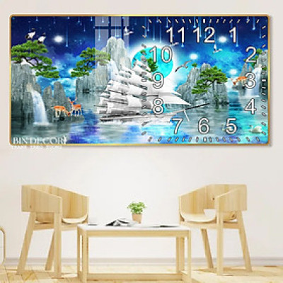 Tranh đồng hồ tráng gương thuận buồm xuôi gió 12 trang trí decor quà tặng tân gia