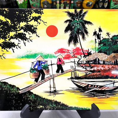 Tranh sơn mài - ĐỒNG QUÊ VIỆT NAM -Hàng xuất khẩu size 30x40 cm