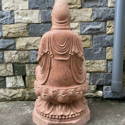 Tượng phật bà quan âm bồ tát bằng gỗ hương đá tô làm mầu giả cổ kt cao 70×35×35cm