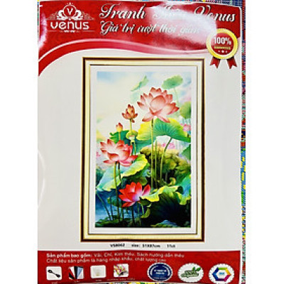 Tranh thêu kín Hoa sen khoe sắc vs8062, kích thước 50 x 85 cm