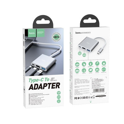 HUB CHUYỂN TYPE-C RA HDMI - USB - PD HOCO HB14 - HÀNG NHẬP KHẨU
