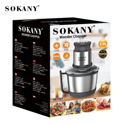 Máy xay thịt đa năng SOKANY SK-7027 dung tích 3L, công suất cao 800W xay nhuyễn mọi thực phẩm, dễ dàng vệ sinh - HÀNG CHÍNH HÃNG