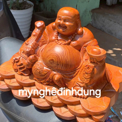 Tượng phật di lặc để  bàn  tiếp khách bằng gỗ  hương 50x30x30cm