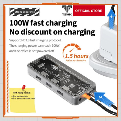 Bộ HUB TEEMO PC Chia 10 Cổng Trong Suốt USB Type C HDMI PD Dùng Cho Laptop Surface Macbook IPad Điện Thoại S10V Hàng Chính Hãng