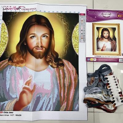 Tranh thêu chữ thập Chúa Jesu LV3029, kích thước 50 x 61 cm