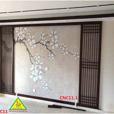 Nền tường phong cách Trung Hoa, bình phong gỗ cắt CNC011 - Nội thất lắp ráp Viendong Adv