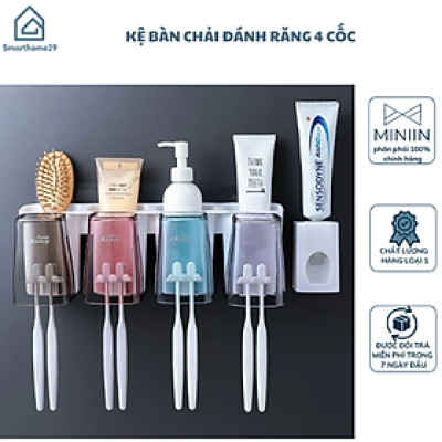 Bộ Nhã Kem Đánh Răng Tự Động 4 Cốc Cực Kỳ Tiện Lợi Kèm Móc Treo Bàn Chải - HÀNG CHÍNH HÃNG MINIIN