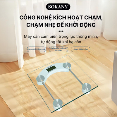 Cân điện tử sức khoẻ SOKANY mặt kính trong suốt chịu lực đến 180kg SK-19030 - HÀNG CHÍNH HÃNG