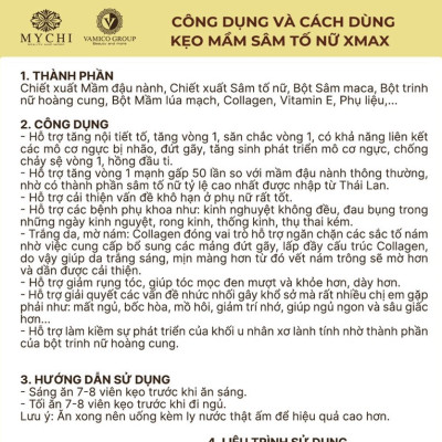 Liệu trình 3h Kẹo mầm sâm tố nữ Xmax Mychi  và Kem nở ngực Mychi Massage Cream