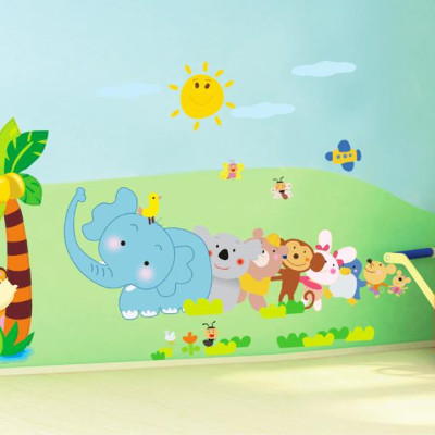 [ Size Lớn ] Decal dán tường kết hợp Đoàn tàu sở thủ và những người bạn AY9161+SK9011