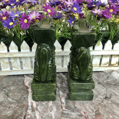 Cặp Kỳ Lân phong thủy đá ngọc Ấn Độ - Cao 15 cm