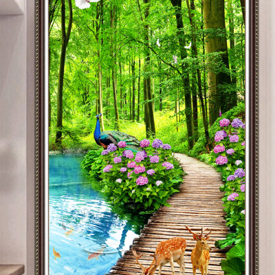 Tranh dán tường khổ dọc cảnh lối vào rừng cây xanh tuyệt đẹp LV-0270