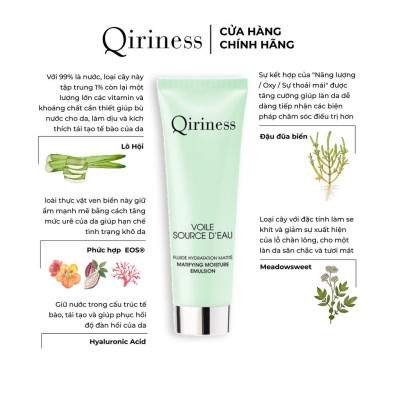Kem dưỡng ẩm tái tạo da và thu nhỏ lỗ chân lông nguồn gốc thiên nhiên Qiriness Matifying Moisture Emulsion 50ml