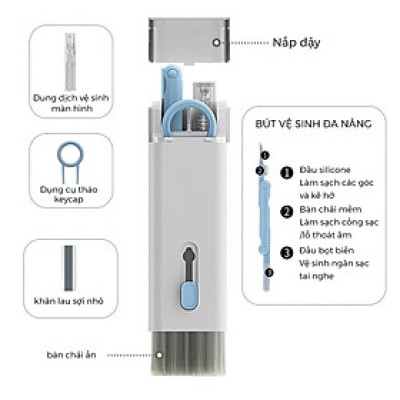 Bộ Dụng Cụ Vệ Sinh Tai Nghe, Bàn Phím, Máy Tính Đa Năng 7 Trong 1, Nhỏ Gọn, Tiện Lợi , Bộ Vệ Sinh Laptop Đa Năng 7 in 1 7in1 Cao Cấp Vệ Sinh Tai Nghe, Điện Thoại, Màn Hình, Máy ảnh Nhựa Abs Cao Cấp Dùng Cho / Airpods / iPhone / iPad - Hàng Nhập Khẩu