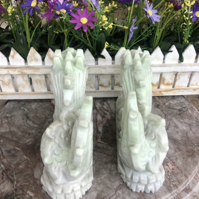 Cặp Rồng nằm phong thủy đá cẩm thạch trắng xanh - Dài 20 cm