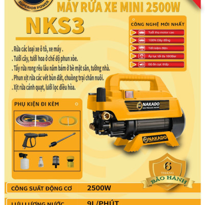 Máy rửa xe có CHỈNH ÁP - NAKADO S3 - Công suất 2500W - JAPAN Technology