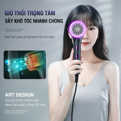 Máy sấy tóc JuneNice, công suất lớn 1800W với đèn led chạy vòng trên máy sấy biểu thị 2 sức gió 3 nhiệt độ JN_HY5515