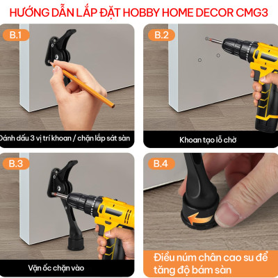 Chặn cửa móng ngựa một chiều có lẫy bật sơn đen Hobby home decor CMG3