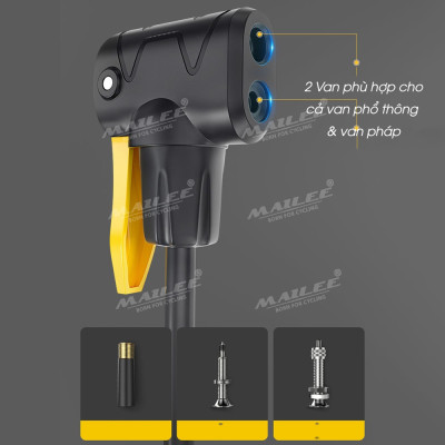 Bơm Chân Mini Di Động FP-9809E cho Xe máy/ xe đạp/ xe ô tô, ống đôi, 170 psi, vỏ nhựa ABS, lõi bơm nhôm, van đa năng 2 lỗ đa dụng - Mai Lee