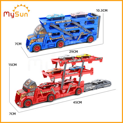 Mô hình xe tải container đầu kéo đồ chơi chở 8 ô tô cho bé MySun