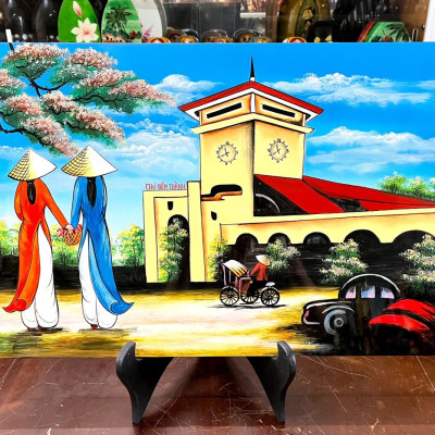 Tranh sơn mài - CHỢ BẾN THÀNH VIỆT NAM / Biểu tượng văn hóa Sài Gòn – Quà tặng ý nghĩa