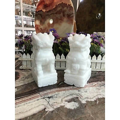 Cặp kỳ lân phong thủy đá cẩm thạch trắng - Cao 20 cm 