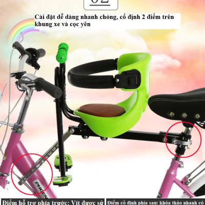 Ghế ngồi cho bé gắn khung xe đạp, tiện dụng, dễ lắp đặt, chắc chắn
