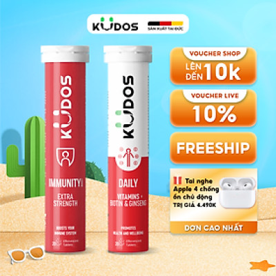 Combo Thực phẩm bảo vệ sức khỏe KUDOS IMMUNITY BOOST EXTRA STRENGTH + KUDOS DAILY VITAMINS PLUS BIOTIN & GINSENG (20 viên/ Tuýp)