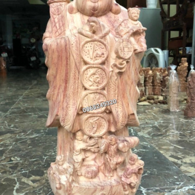 Tượng phật di lặc chúc phúc bằng gỗ hương đá liền khối kt cao 60cm