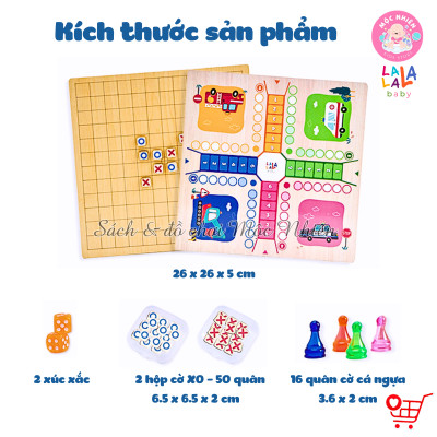 Đồ chơi cờ Lala Boardgame 2in1 - Bộ cờ gỗ 2 mặt cờ caro và cờ cá ngựa - Lalala baby