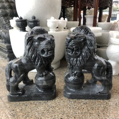 Cặp Sư Tử phong thủy đá cẩm thạch vân đen - Cao 30 cm