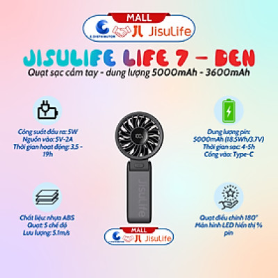Quạt sạc cầm tay gấp gọn JisuLife Life 7 - dung lượng 3600-5000mAh - Hàng chính hãng