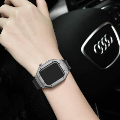 Ốp Case tích hợp dây đeo Vỏ Kim Loại bảo vệ cho Apple Watch Series 4/5/6/SE/7/8/9/SE2 Size 44mm/45mm - Hàng Nhập Khẩu