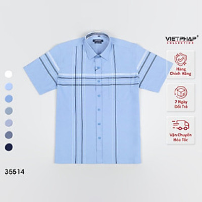 Áo Sơ Mi Nam Ngắn Tay VIỆT PHÁP Form Luxury Chất liệu  Bambo In Sọc  lịch lãm, sang trọng  35514