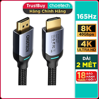 Dây Cáp Dù Lõi HDMI 2.1 8K 48Gbps, 4K 165Hz Dài 2M CHOETECH XHH01 Dùng Cho Tivi/ Máy Tính/ Playstation - Hàng Chính Hãng