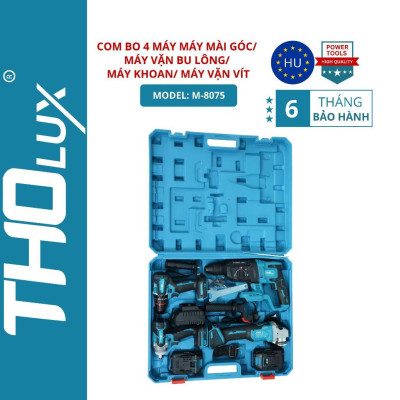 Combo 4 máy khoan, máy mài góc, máy vặn bu lông, máy vặn vít Không Chổi Than Tholux M-8075