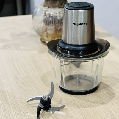 Máy xay thịt 2 lưỡi dao kép cối thủy tinh Nagakawa NAG0812 (400W - 1.5 Lít) - Hàng Chính Hãng