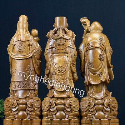 Bộ tượng phật tam đa phúc lộc bằng gỗ bách xanh thơm nức kt cao 40×12×10cm 