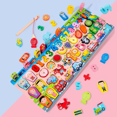 Đồ chơi bảng câu cá gắn nam châm và ghép chữ số bằng gỗ cho trẻ