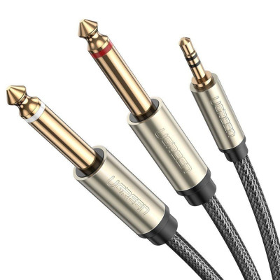 Ugreen UG10615AV126TK 2M màu xám cáp 3.5mm TRS ra 2 cổng 6.35mm TS - HÀNG CHÍNH HÃNG